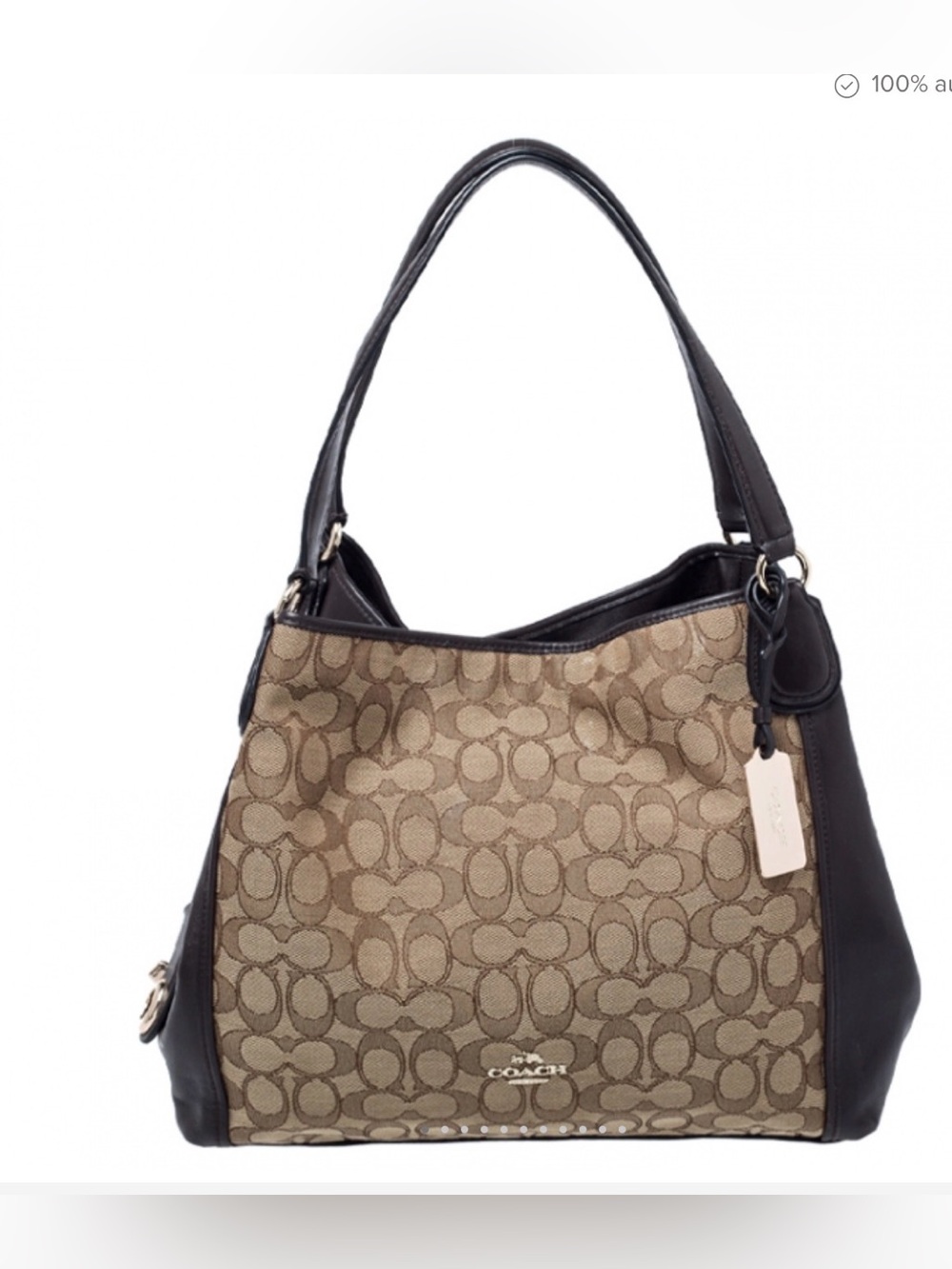 Coach Khaki and Black Signature Canvas Shoulder Bag
